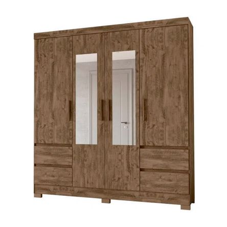 Ropero Roma 4 Puertas 4 Cajones + Espejo Castaño